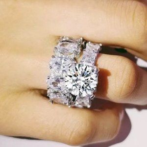 NEW Luxury 925 Sterling Silver Diamond Ring Set